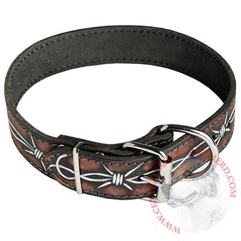 Training Leather Dog Collar with Fancy Painting for Central Asian Shepherd