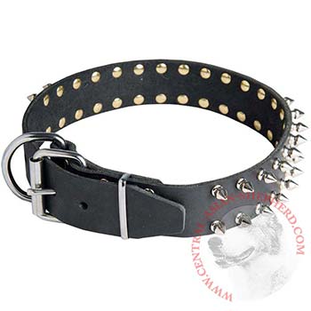 Spiked Leather Dog Collar for Central Asian Shepherd Fashion Walking