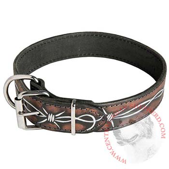 Central Asian Shepherd Collar Leather Handmade Painted in Barbed Wire for Walking Dog