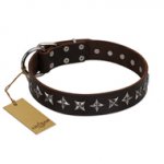 "Stars of Glory" FDT Artisan Brown Leather Central Asian Shepherd Collar for Comfortable Walking