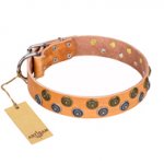 "Precious Sparkle" FDT Artisan Handcrafted Tan Leather Central Asian Shepherd Collar