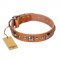 "Era of Future" FDT Artisan Handcrafted Tan Leather Central Asian Shepherd Collar with Decorations