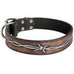 Handpainted Leather Central Asian Shepherd Collar with Barbed Wire Drawing