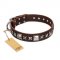 "Perfect Impression" FDT Artisan Brown Leather Central Asian Shepherd Collar with Silvery Square Studs