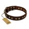"Fashion Studs" FDT Artisan Decorated Leather Central Asian Shepherd Collar with Old Bronze-Plated Steel Hardware
