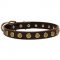 Leather Central Asian Shepherd Collar with Brass Dotted Circles for Fashion Walking