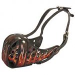 Burning Fire Hand Painted Leather Central Asian Shepherd Muzzle for Attack Training