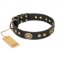 "Golden Radiance" FDT Artisan Black Leather Central Asian Shepherd Collar with Old Bronze Look Ovals and Circles