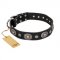 "Black Tie" FDT Artisan Leather Central Asian Shepherd Collar with Old Silver-like Decorations