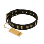 "Simple Elegance" FDT Artisan Black Leather Central Asian Shepherd Collar with Old Bronze-like Plates and Circles