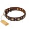 "Flower Melody" FDT Artisan Brown Leather Central Asian Shepherd Collar with Mixed Studs