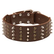Extra Wide Leather Spiked and Studded Central Asian Shepherd Collar