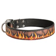 Hand Painted Leather Central Asian Shepherd Collar with Red Flames