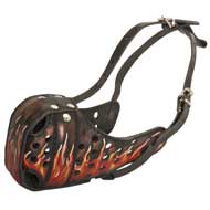 Burning Fire Hand Painted Leather Central Asian Shepherd Muzzle for Attack Training