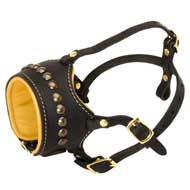 Open Nose Studded Leather Central Asian Shepherd Muzzle With Nappa Padding
