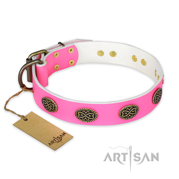 Exceptional natural genuine leather dog collar for stylish walking