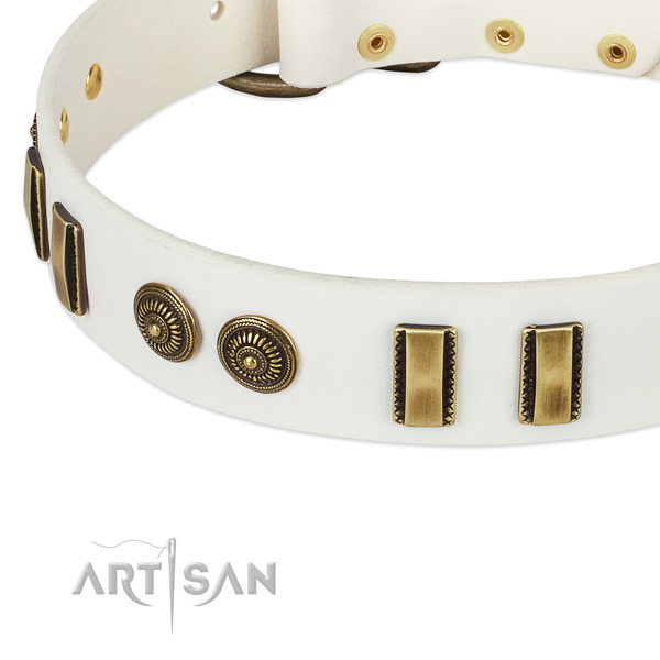 Reliable D-ring on natural leather dog collar for your four-legged friend