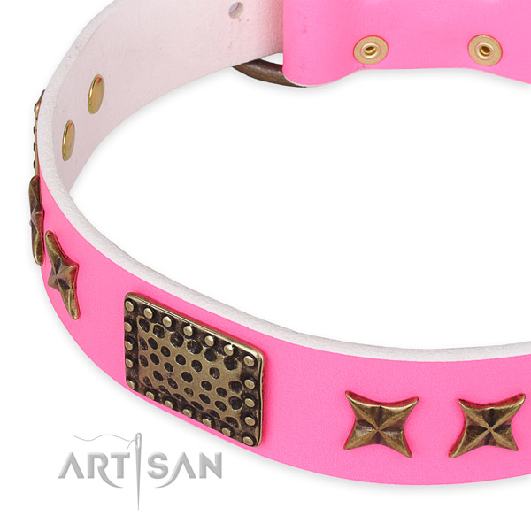 Full grain natural leather collar with durable hardware for your handsome four-legged friend