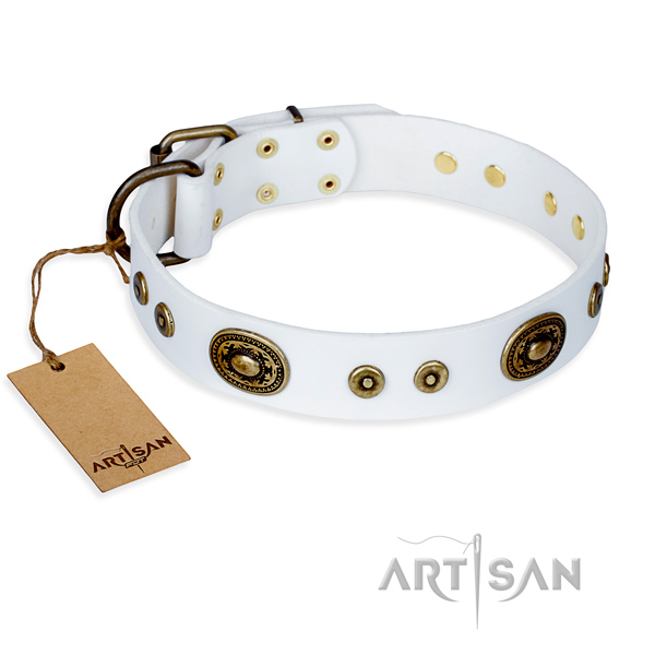 Full grain genuine leather dog collar made of reliable material with reliable D-ring