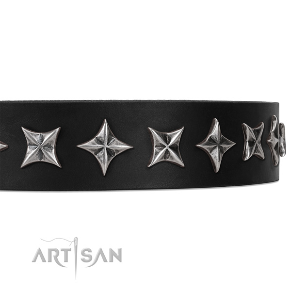 Easy wearing studded dog collar of top quality natural leather