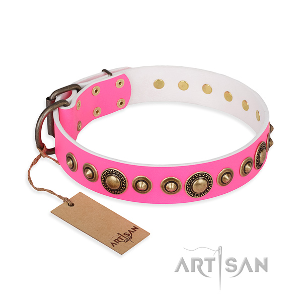 Soft to touch full grain natural leather collar handmade for your four-legged friend