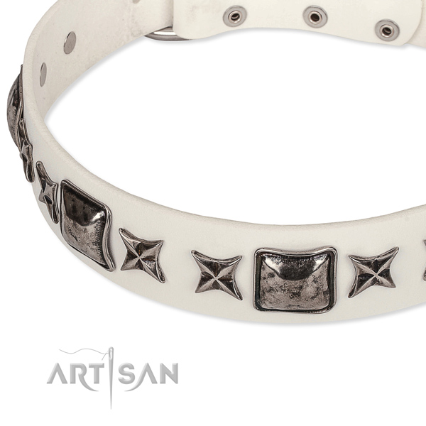 Handy use decorated dog collar of best quality full grain natural leather