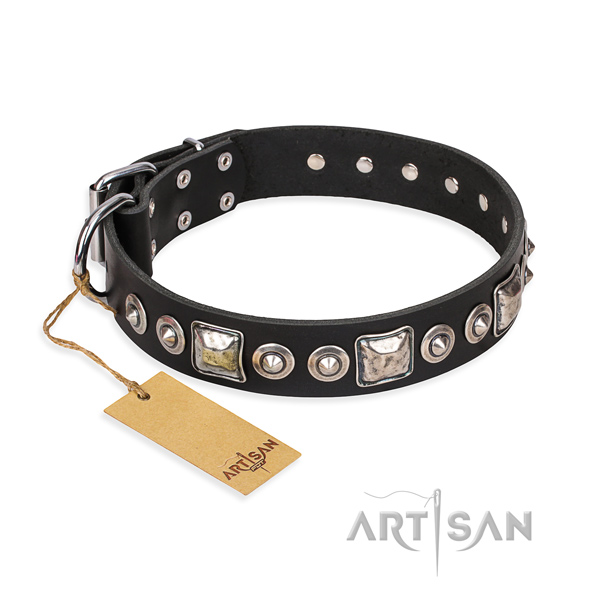 Full grain natural leather dog collar made of high quality material with reliable traditional buckle