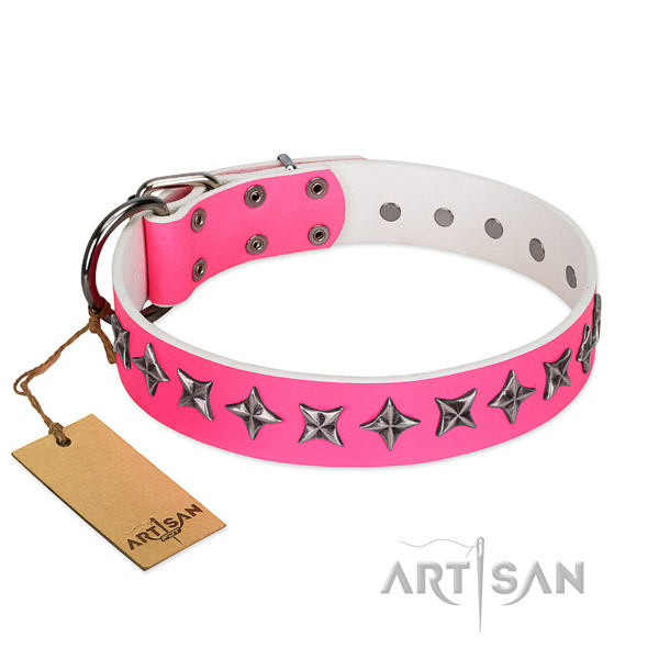 Top quality full grain genuine leather dog collar with incredible decorations