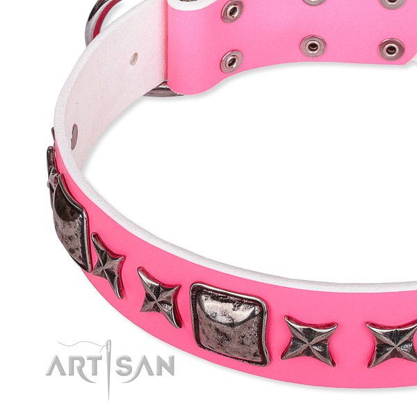 Everyday walking embellished dog collar of reliable full grain genuine leather