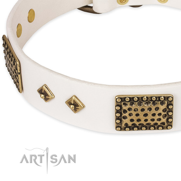 Rust resistant fittings on full grain leather dog collar for your doggie