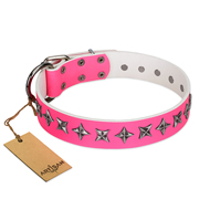"Star Dreams" FDT Artisan Pink Leather Central Asian Shepherd Collar with Silver-like Stars