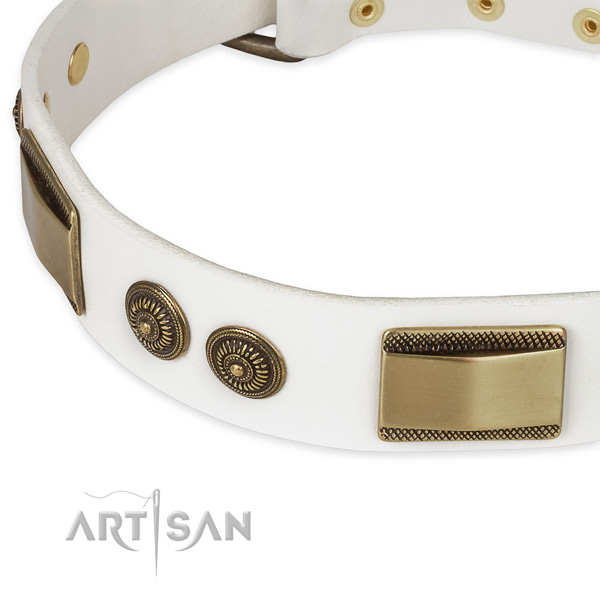 Strong buckle on natural genuine leather dog collar for your canine