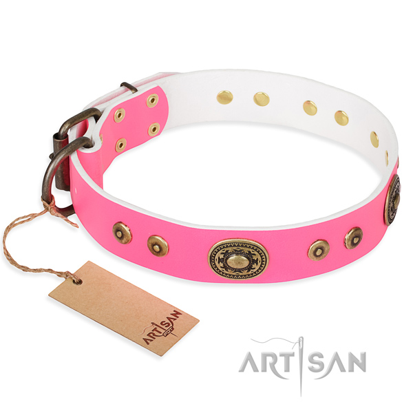 Genuine leather dog collar made of top rate material with corrosion resistant traditional buckle