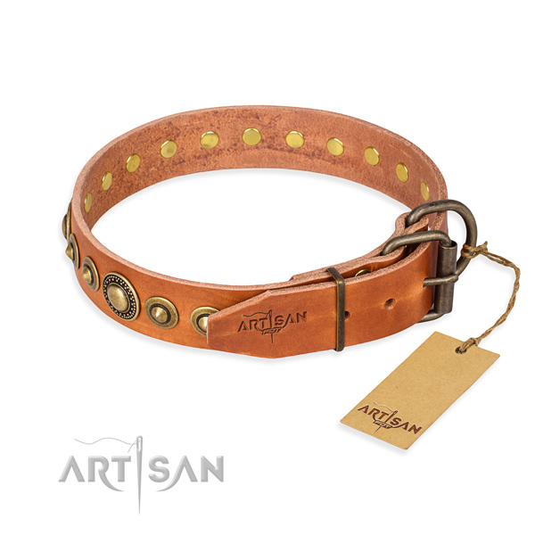 Quality full grain genuine leather dog collar handcrafted for easy wearing