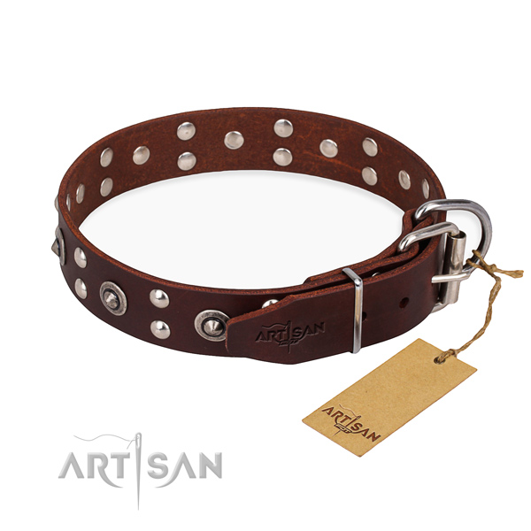 Strong hardware on full grain genuine leather collar for your attractive canine