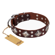 "King of Grace" FDT Artisan Stylish Leather Central Asian Shepherd Collar with Old Silver-Like Plated Decorations
