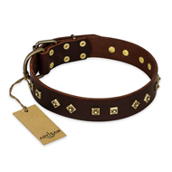 "Fashion Studs" FDT Artisan Decorated Leather Central Asian Shepherd Collar with Old Bronze-Plated Steel Hardware