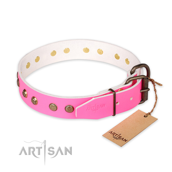 Strong D-ring on full grain genuine leather collar for your lovely pet