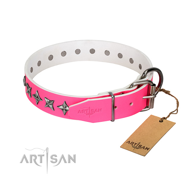 Fine quality full grain leather dog collar with stunning studs