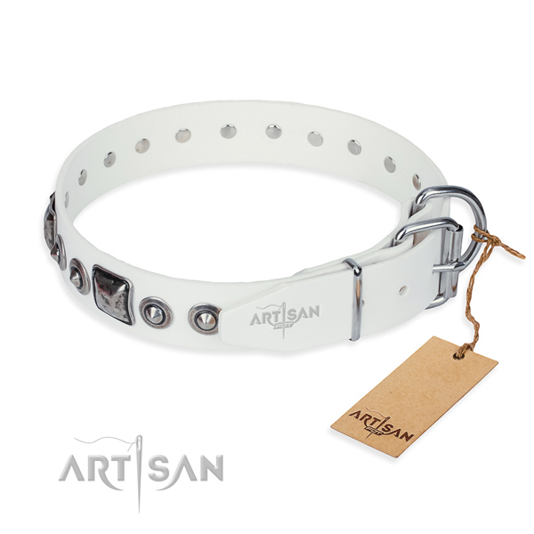 Reliable full grain genuine leather dog collar crafted for everyday use