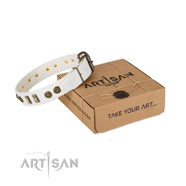 Strong studs on genuine leather dog collar for your pet