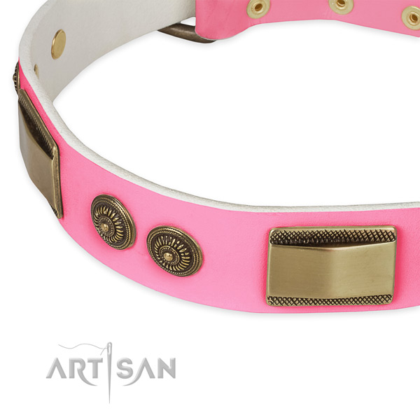 Full grain leather dog collar with decorations for easy wearing