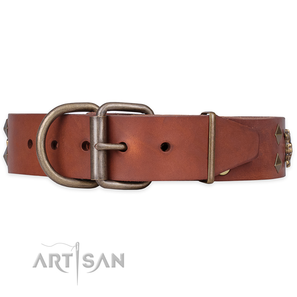 Handy use decorated dog collar of fine quality full grain genuine leather