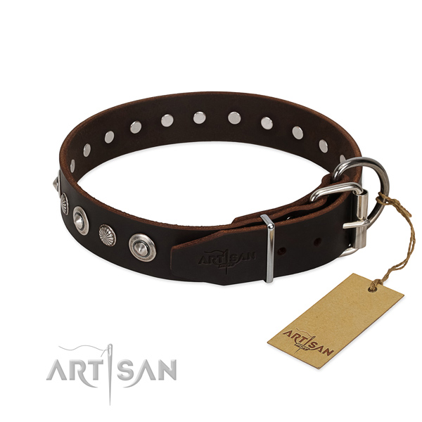High quality full grain genuine leather dog collar with trendy studs