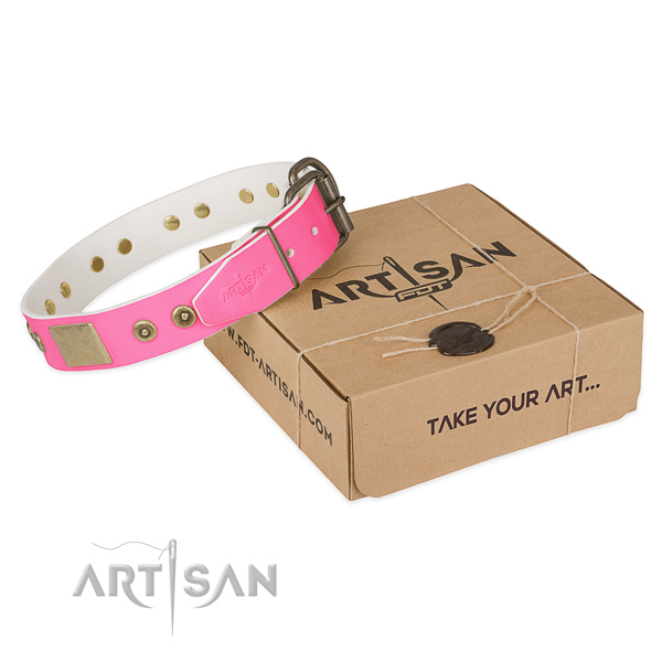 Rust-proof studs on dog collar for handy use