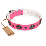 "Flavor of Strawberry" FDT Artisan Flashy Pink Leather Central Asian Shepherd Collar