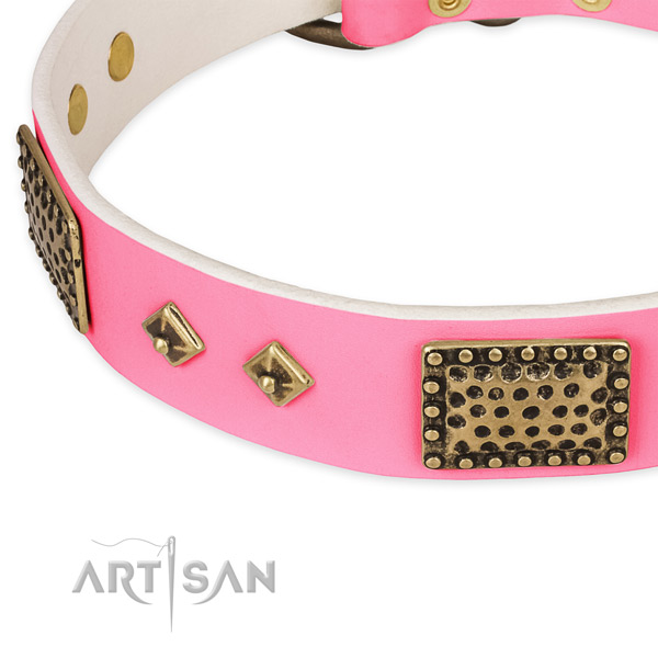 Strong decorations on genuine leather dog collar for your pet