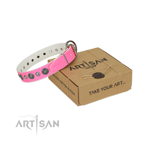 Full grain genuine leather collar with reliable fittings for your stylish dog