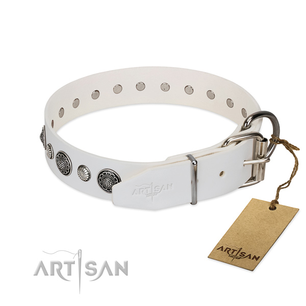 Soft full grain genuine leather dog collar with rust resistant buckle