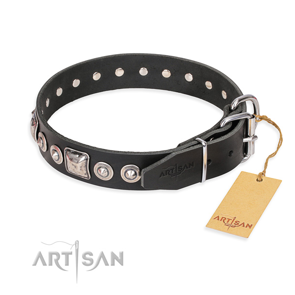 Full grain natural leather dog collar made of soft material with rust-proof studs